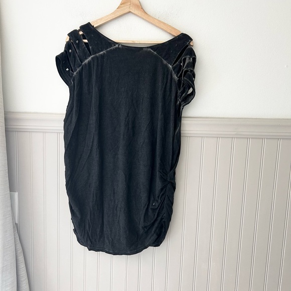 Rock & Republic XL Cold Shoulder Charcoal Black Studded Blouse - Picture 6 of 6